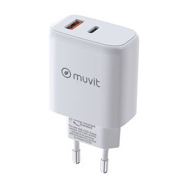 muvit for change cargador de pared GaN USB 18W + Tipo C PD45W blanco