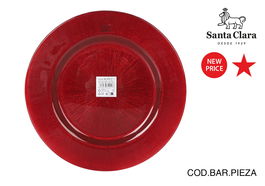 Inde Bajoplato de Vidrio Elite Glit Rojo Sta Clar, Plato Decorativo o Base, 31 cm (6 Unidades)