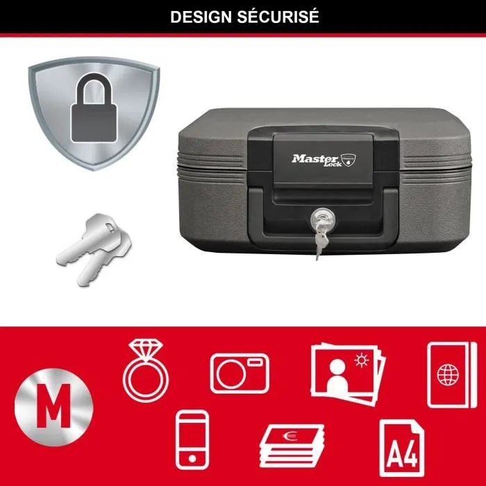 Master Lock Caja Fuerte Ignífuga de 7.8 Litros Resistente al Fuego con Bloqueo de Llave Negro