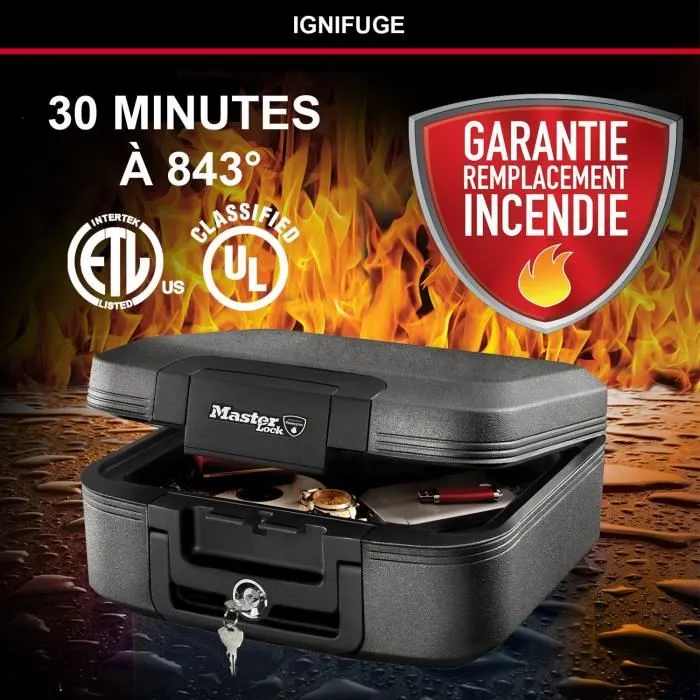 Master Lock Caja Fuerte Ignífuga de 7.8 Litros Resistente al Fuego con Bloqueo de Llave Negro