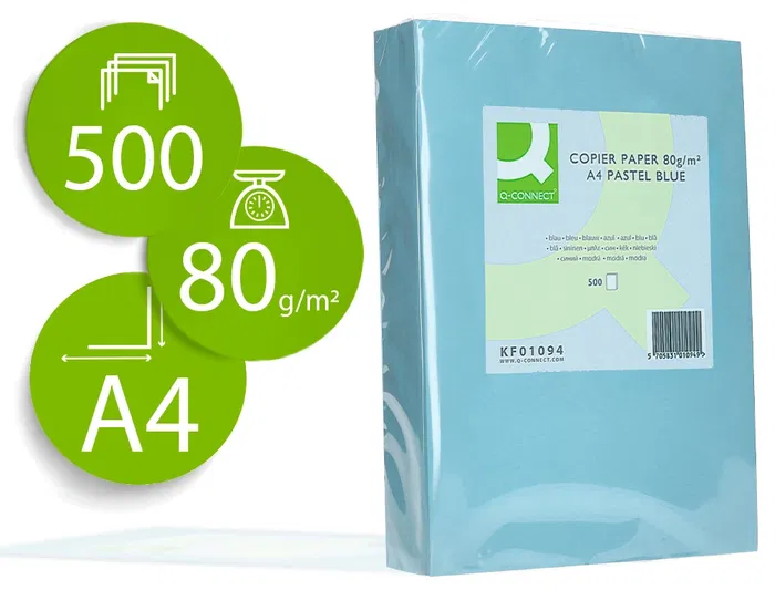 Q-connect Papel Color DIN A4 80gr Celeste Paquete 500 Hojas Q-connect Papel Color DIN A4 80gr Celeste Paquete 500 Hojas