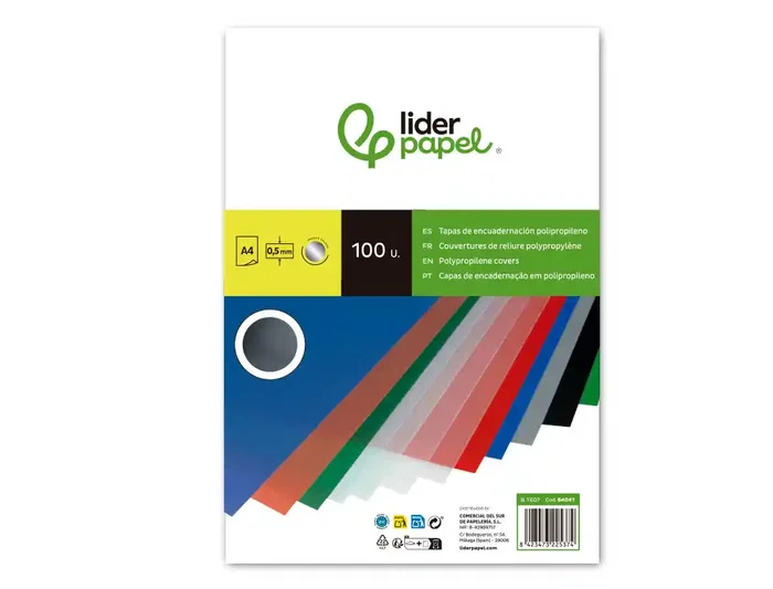 Liderpapel Tapa Encuadernacion Polipropileno Din A4 0.5mm Ahumado Paquete 100 Unidades