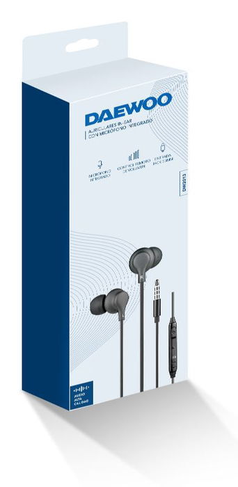 Daewoo Auriculares In-Ear con Microfono y Control de Volumen, Cable Jack 3.5 mm, Negro