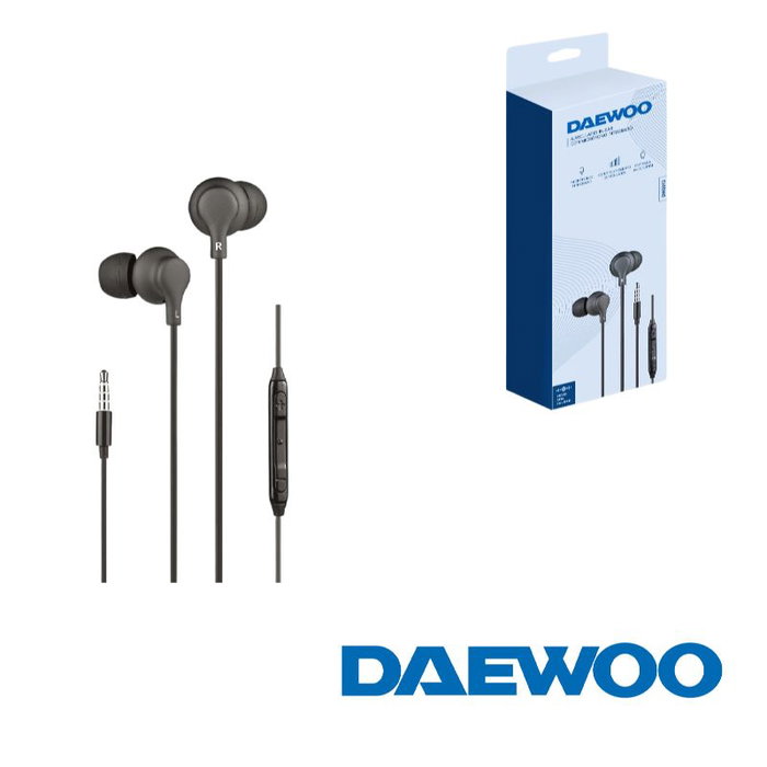 Daewoo Auriculares in-ear DW2013 con micrófono y control de volumen negro Daewoo Auriculares in-ear DW2013 con micrófono y control de volumen negro