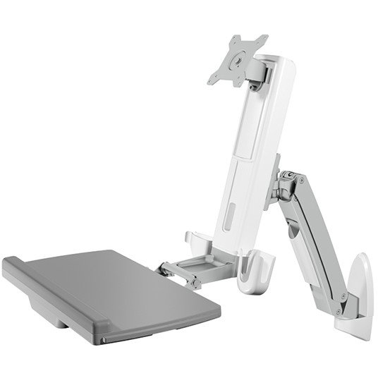 ICY BOX IB-MS600-W Soporte de Monitor de Pared con Ajuste de Altura e Inclinación, para Pantalla de hasta 24" (61 cm), 8 kg de Capacidad, Color Gris/Plata/Blanco