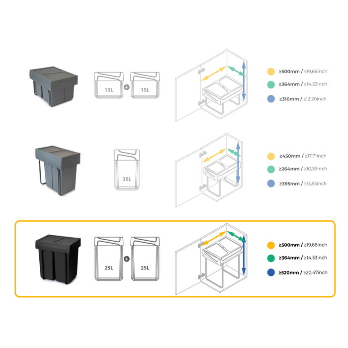 Emuca Recycle 2x25L Contenedor de reciclaje extraíble Negro