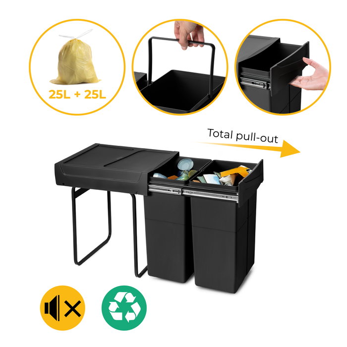 Emuca Recycle 2x25L Contenedor de reciclaje extraíble Negro