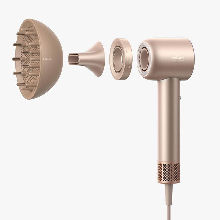 Dreame Secador de Pelo Glory Mix 1600W Ionico, 3 Boquillas Magnéticas, Dorado