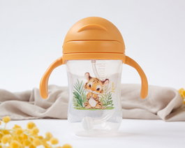 KioKids Taza Aprendizaje Tigre Pajita Asas Mostaza 300 mL +6M