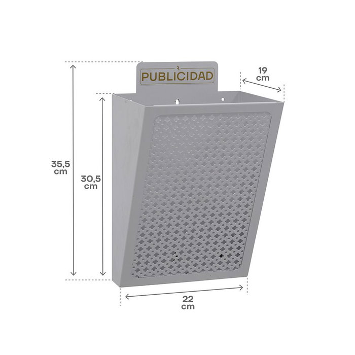 Arregui Cesta de publicidad E2302, acero plateado con rejilla frontal, 22 x 19 x 35.5 cm, capacidad 7.5 litros, para exterior o portal Arregui Cesta de publicidad E2302, acero plateado con rejilla frontal, 22 x 19 x 35.5 cm, capacidad 7.5 litros, para exterior o portal