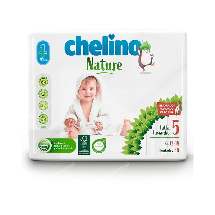 CHELINO Pañales Nature Talla 5 (13-18kg) de 30 unidades CHELINO Pañales Nature Talla 5 (13-18kg) de 30 unidades