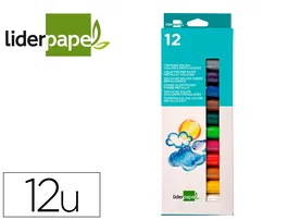 Liderpapel Tempera Sólida en Barra Escolar 10 g - Caja de 12 Colores Surtidos Metalizados, Pintura Directa sin Agua, Lavable