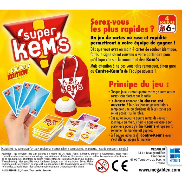 Megableu Juego de Cartas Super Kems, Clásico Actualizado, 52 Cartas, Para 4 Jugadores, A Partir de 6 Años, Caja Pequeña