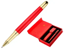Belius Passion d'or Bolígrafo y Estuche Rojo y Dorado Tinta Azul Aluminio Textura Cepillada Caja Diseño Elegante Regalo.