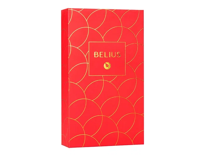 Belius Passion d'or Bolígrafo y Estuche Rojo y Dorado Tinta Azul Aluminio Textura Cepillada Caja Diseño Elegante Regalo.