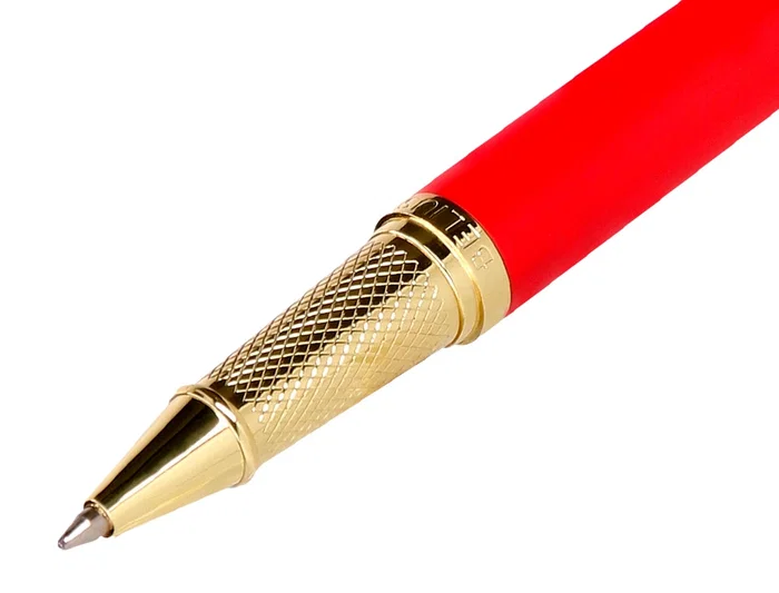 Belius Passion d'or Bolígrafo y Estuche Rojo y Dorado Tinta Azul Aluminio Textura Cepillada Caja Diseño Elegante Regalo.