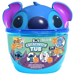 JUST PLAY Set de Papelería Cubo Stitch Disney con Lápices de Colores, Pincel y Figuras para Construir