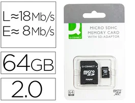 Q-connect Memoria SD Micro Flash 64 GB Clase 10 con Adaptador