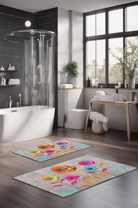 Mijölnir CT-5360 Juego de Alfombrillas de Baño de Poliéster 100%, Antideslizante, Antibacteriano, 2 Piezas (40x60cm, 60x100cm), Lavable a Máquina