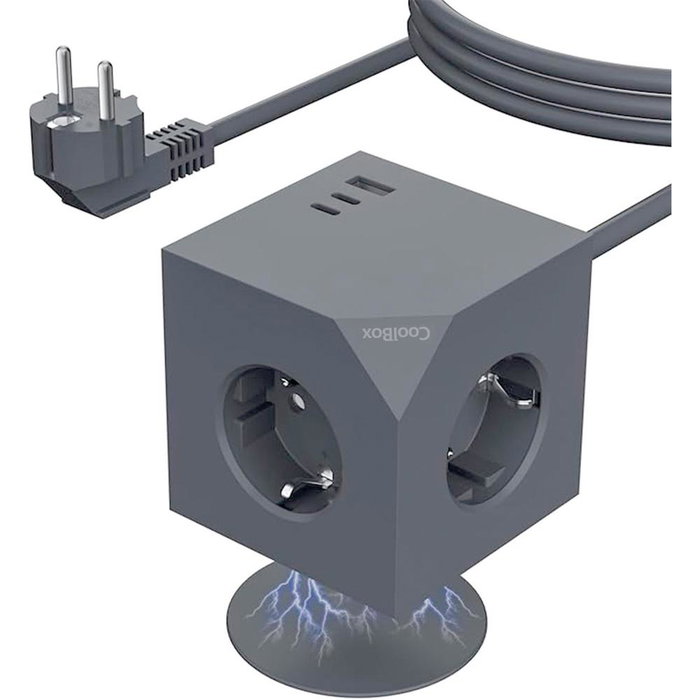 COOLBOX CUBIK MAGNET Regleta con 3 Tomas Schuko y Carga USB-C PD Gris