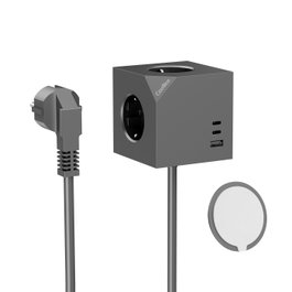 COOLBOX CUBIK MAGNET Regleta con 3 Tomas Schuko y Carga USB-C PD Gris