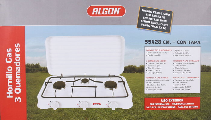 Algon Bbq Hornillo 3 Fuegos Gas C/Tapa 55,6 cm Largo x 32,6 cm Alto x 8,6 cm Ancho (2 Unidades)