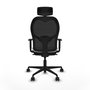 Silla de oficina Jorquera con mecanismo Sincro tapizada con Tela color Blanco y malla color Negro. Equipada con lumbar 1D, Brazos 1D, Cabecero 2D y Ruedas 65mm nailon