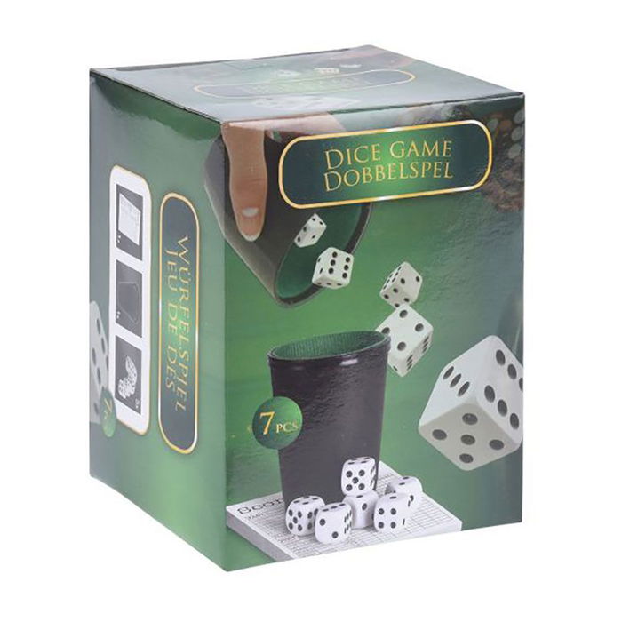 Dimatel Vaso (cubilete) para Juego de Dados con 5 Dados y Libreta de Puntuación