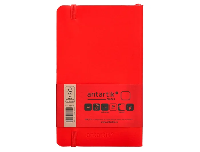 Antartik Cuaderno A6 Tapa Blanda Hojas Lisas Rojo 100 Hojas 80 gr FSC