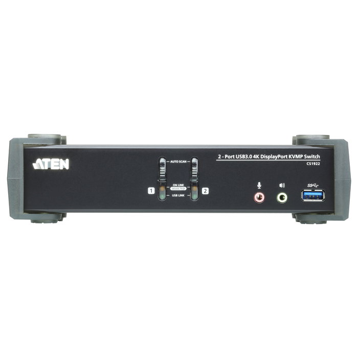 ATEN Switch KVM USB 3.1 Gen 1 de 2 puertos para 4K DisplayPort 1.2 con Audio y Cables incluidos (KVMP)