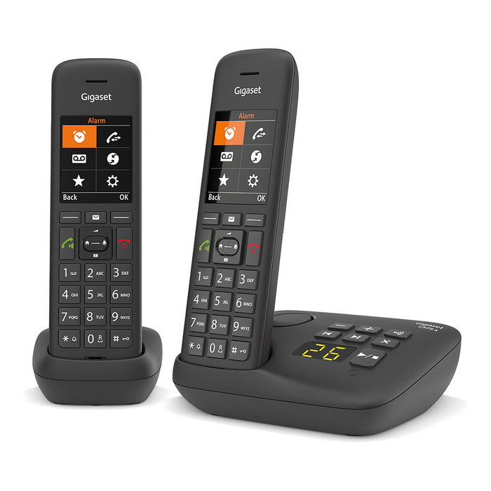 Gigaset C575A Duo Teléfono Inalámbrico DECT Analógico con 2 Manos Libres, Pantalla TFT a Color, Agenda para 200 Contactos y Despertador - Negro