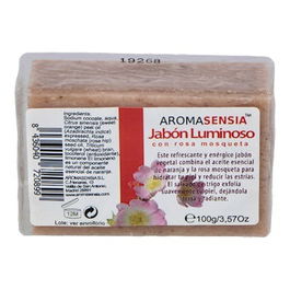AROMASENSIA Jabon Luminoso 100Gr - Hidratante con Naranja y Rosa Mosqueta, Exfoliante con Salvado de Trigo para Piel Tersa y Radiante