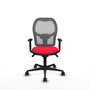Silla de oficina Jorquera con mecanismo Sincro tapizada con Tela color Rojo y malla color Gris. Equipada con lumbar 1D, Brazos 1D y Ruedas 65mm nailon