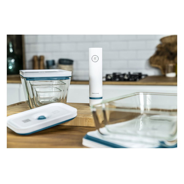 ZWILLING 36815-019-0 Fresh&Save Quick Set La Mer - Envasadora al Vacío Automática con Recipientes de Vidrio, Sellado al Vacío, 110-240V, Azul, Incluye Bolsas y Rollo