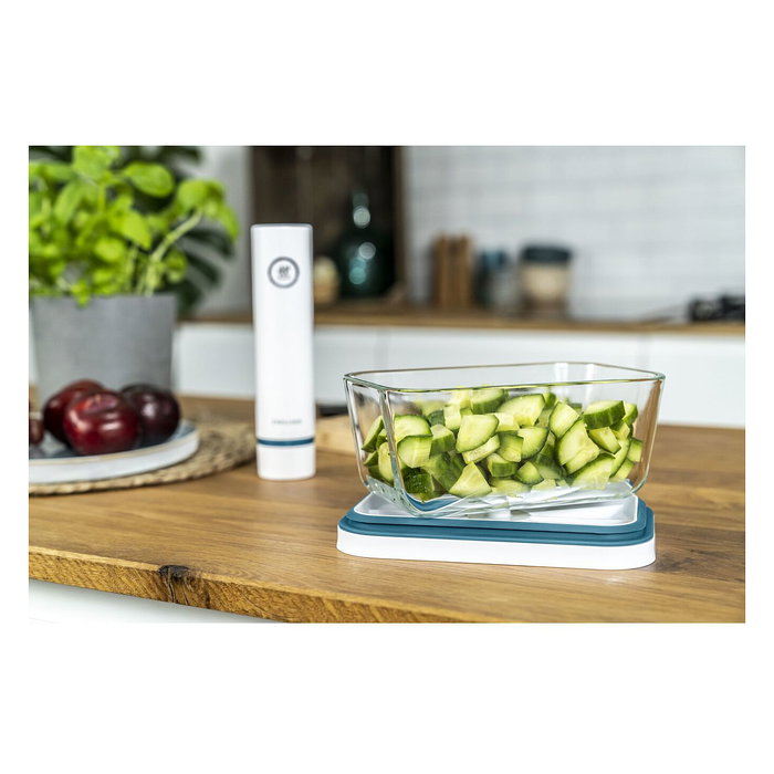 ZWILLING 36815-019-0 Fresh&Save Quick Set La Mer - Envasadora al Vacío Automática con Recipientes de Vidrio, Sellado al Vacío, 110-240V, Azul, Incluye Bolsas y Rollo