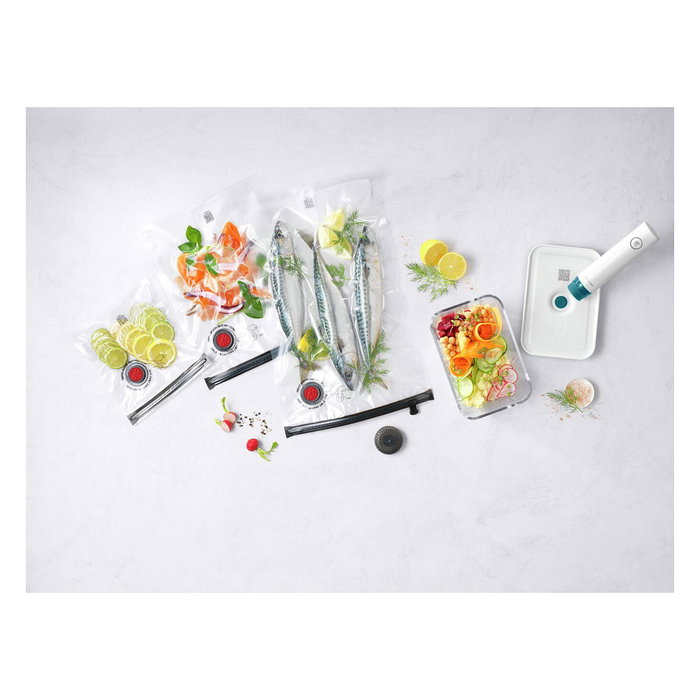 ZWILLING 36815-019-0 Fresh&Save Quick Set La Mer - Envasadora al Vacío Automática con Recipientes de Vidrio, Sellado al Vacío, 110-240V, Azul, Incluye Bolsas y Rollo