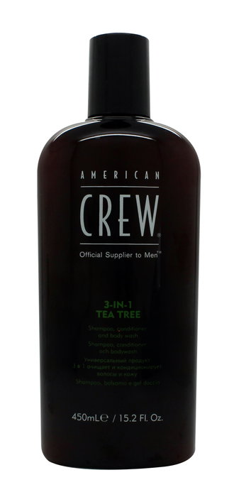 American Crew TEA TREE 3 en 1 Champú, Acondicionador y Gel de Ducha 450 ml