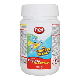 PQS La Receta - Tratamiento Desinfectante Choc para Piscinas 500 g, Solución Antialgas Aguas Verdes o Turbias, Deja el Agua Cristalina