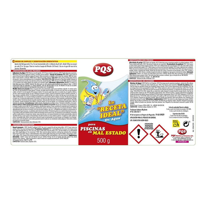 PQS La Receta - Tratamiento Desinfectante Choc para Piscinas 500 g, Solución Antialgas Aguas Verdes o Turbias, Deja el Agua Cristalina PQS La Receta - Tratamiento Desinfectante Choc para Piscinas 500 g, Solución Antialgas Aguas Verdes o Turbias, Deja el Agua Cristalina