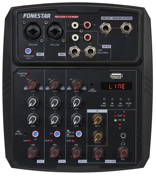Fonestar MIX-4LIVE Mezclador DJ 4 Canales Negro