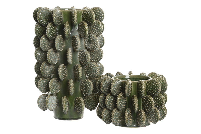 DKD Home Decor Jarrón de Gres Cactus Verde 28x28x39 cm