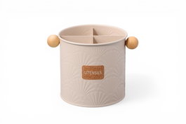 DKD Home Decor Bote de Utensilios Metal y Madera con Relieve Beige