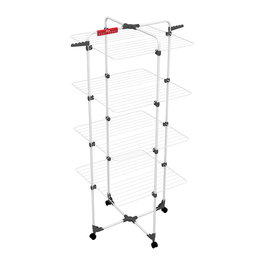 Vileda Mixer 4 Tendedero de suelo plegable, Blanco, 4 estanterías ajustables, con ruedas, 710x710x1690 mm