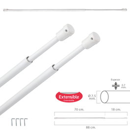 MAURER Barra Visillo Extensible 70/88 cm con Soporte (2 piezas)