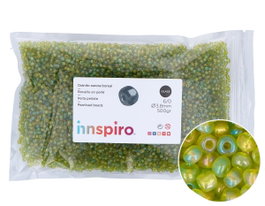 Innspiro Rocalla de Vidrio Redonda Aurora Boreale Verde Aguacate 3,8 mm 500g