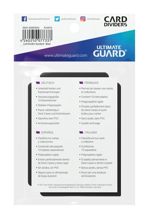 Ultimate Guard Card Dividers Standard Size - Negro (10 unidades)