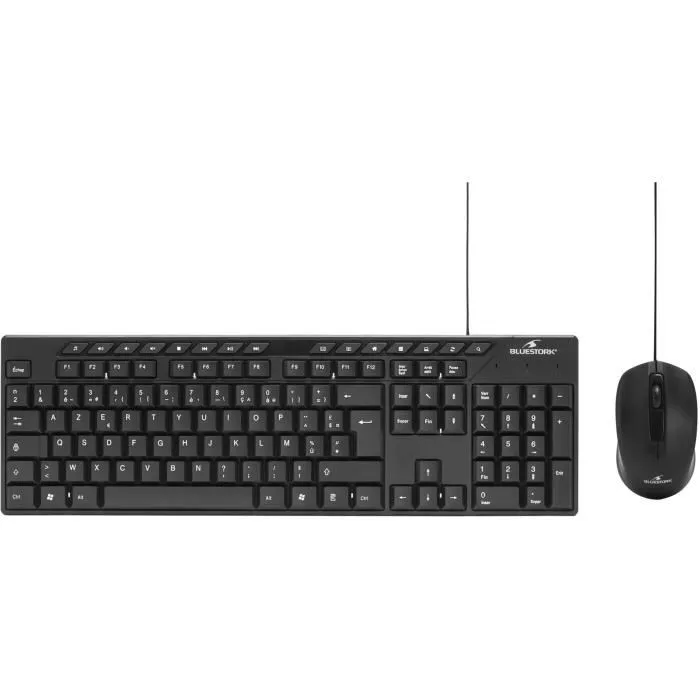 Bluestork BLU3760162064919 Pack Teclado y Ratón Media Office Con Cable Azerty Negro Compatible Windows