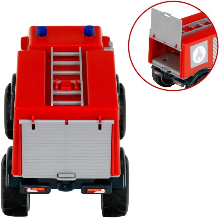 KLEIN KLE4009847038005 - Camión de Bomberos Todoterreno Mercedes Unimog 3600 con Portón Abatible - Ruedas Blandas - Escala 1:24 - Juguete para +3 Años