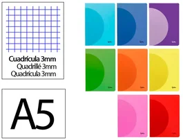 Liderpapel Libreta 360 Tapa Plástico A5 48 Hojas 90gr Cuadro 3mm Colores Surtidos