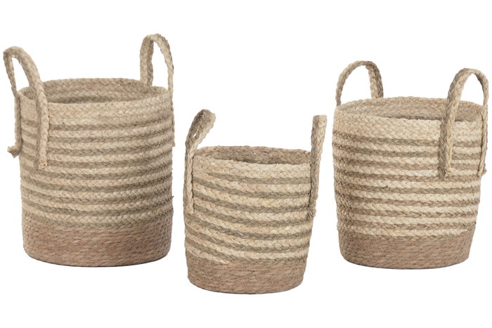 DKD Home Decor Set de 3 Cestas de Fibra Natural